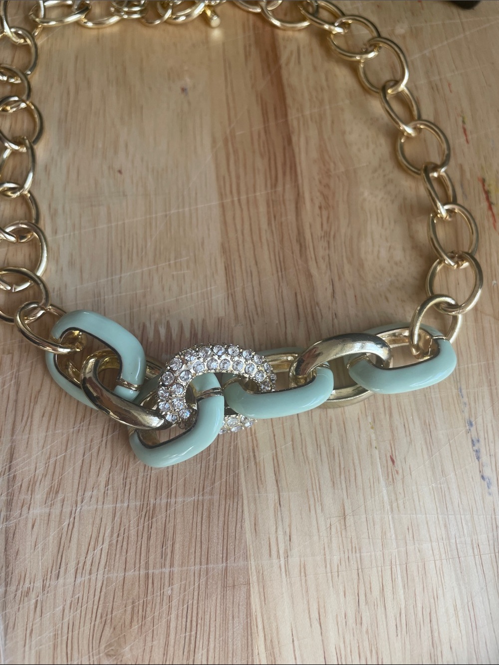 Gold Chain Link Toggle W/ mint and Crystal links Paired with Jadeite Beads - Picture 9 of 10